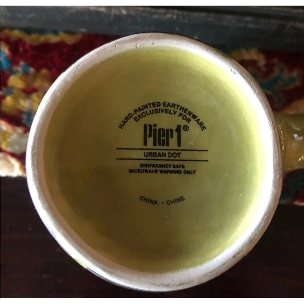 2 Pier 1 Hand-Painted Urban Dot Coffee Mug Colorful Earthenware 16 oz. Excellent